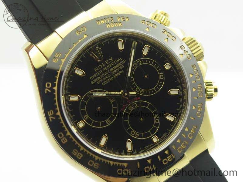 Durable Daytona 116518 LN YG ARF 1:1 Best Edition Black Dial On Rubber Strap A4130 Super Clone 3479