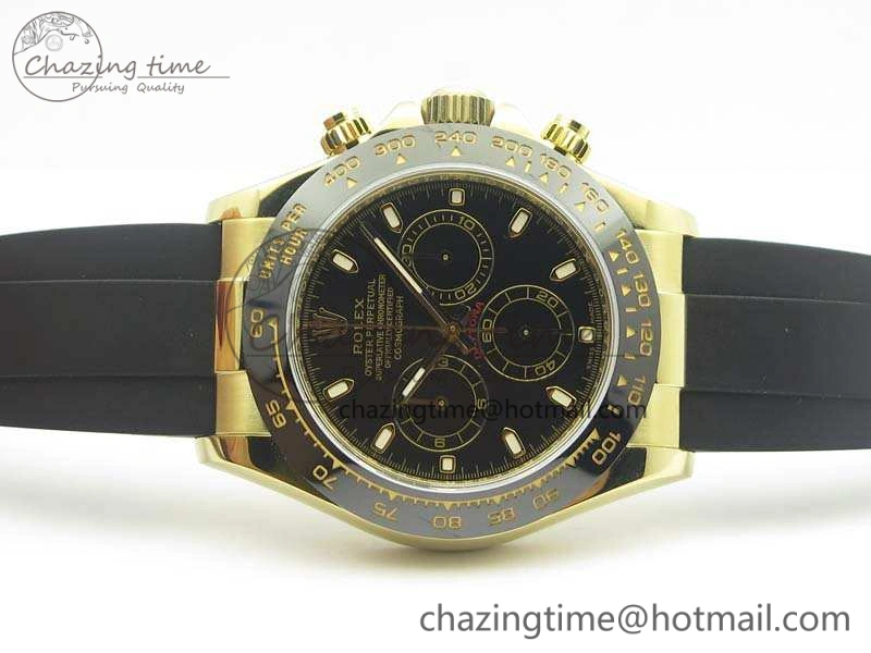 Durable Daytona 116518 LN YG ARF 1:1 Best Edition Black Dial On Rubber Strap A4130 Super Clone 3479