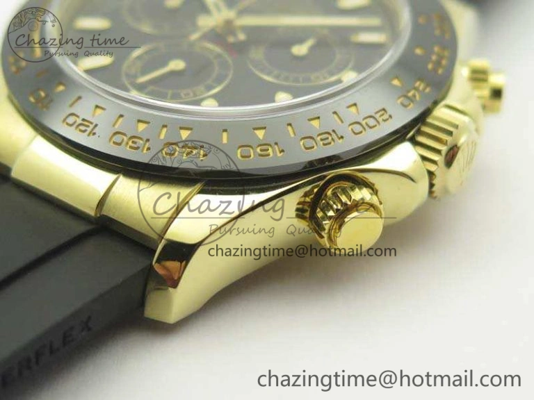 Durable Daytona 116518 LN YG ARF 1:1 Best Edition Black Dial On Rubber Strap A4130 Super Clone 3479