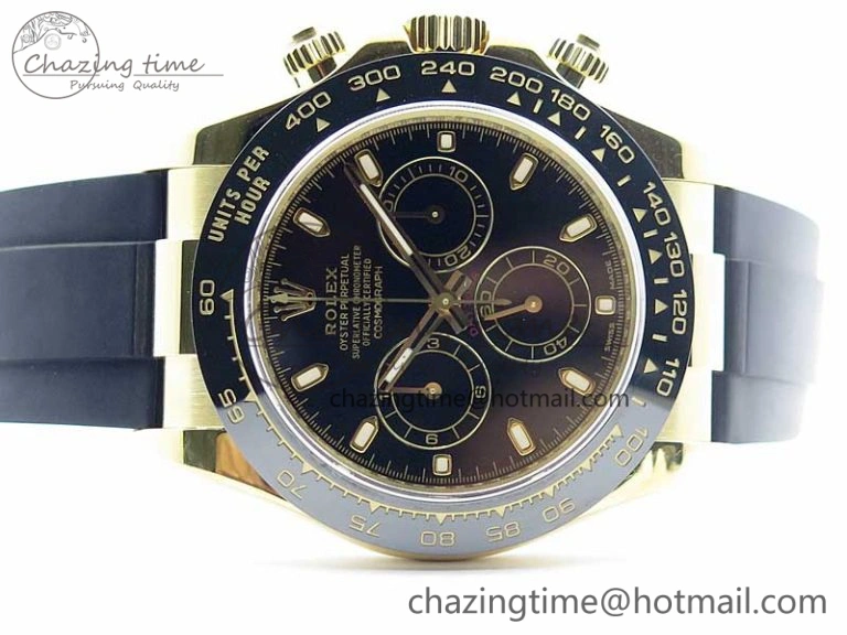 Daytona 116518 Noob 1:1 Best Edition YG Plated 904L SS Case Black Dial on Black Rubber Strap SA4130 V3 (Free Extra Strap) Stylish 3121