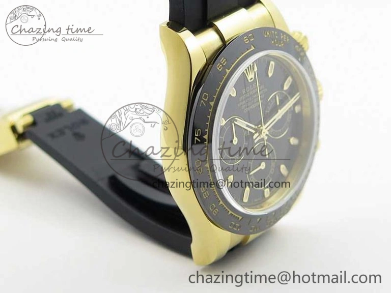 Daytona 116518 Noob 1:1 Best Edition YG Plated 904L SS Case Black Dial on Black Rubber Strap SA4130 V3 (Free Extra Strap) Stylish 3121