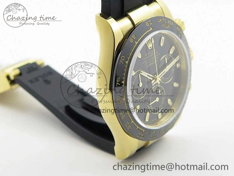 Daytona 116518 Noob 1:1 Best Edition YG Plated 904L SS Case Black Dial on Black Rubber Strap SA4130 V3 (Free Extra Strap) Stylish 3121