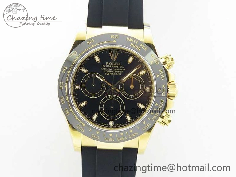 Daytona 116518 Noob 1:1 Best Edition YG Plated 904L SS Case Black Dial on Black Rubber Strap SA4130 V3 (Free Extra Strap) Stylish 3121