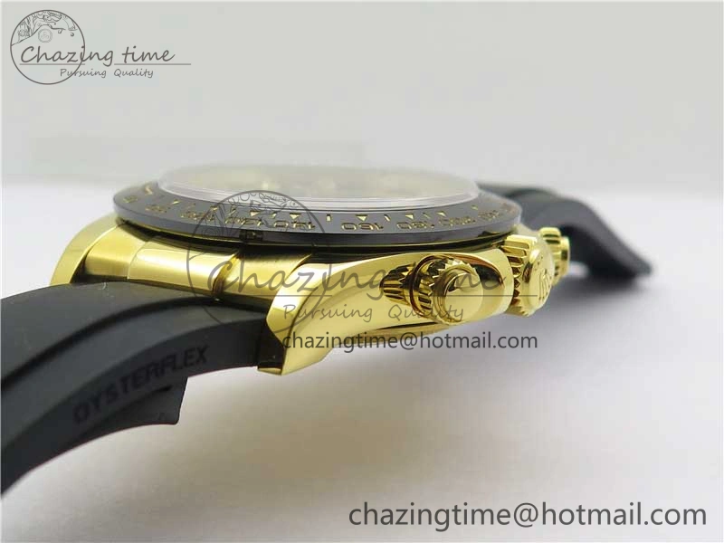 Daytona 116518 Noob 1:1 Best Edition YG Plated 904L SS Case Black Diamonds Dial on Black Rubber Strap SA4130 V4 (Free Extra Strap) Stretchable 2585