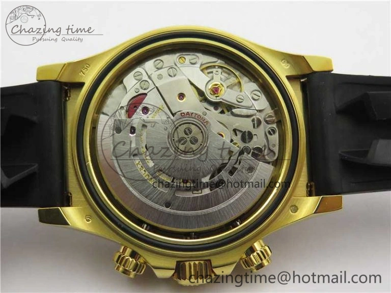 Daytona 116518 Noob 1:1 Best Edition YG Plated 904L SS Case Black Diamonds Dial on Black Rubber Strap SA4130 V4 (Free Extra Strap) Stretchable 2585