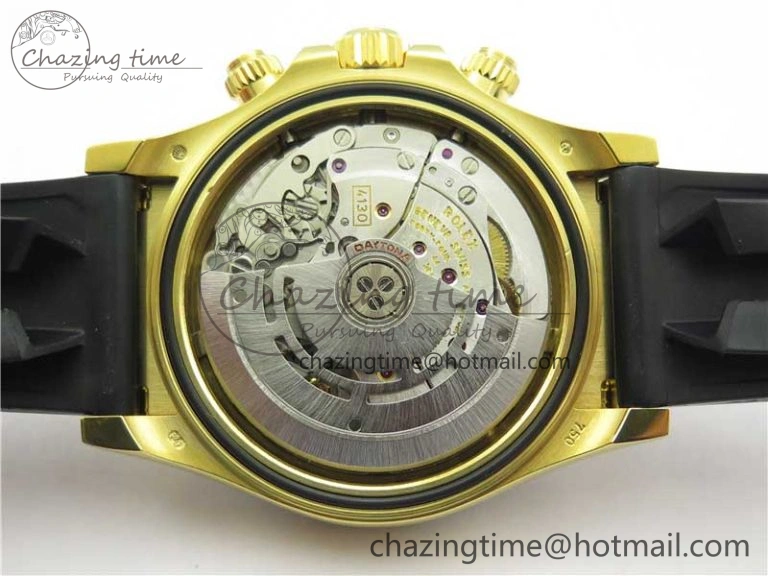 Daytona 116518 Noob 1:1 Best Edition YG Plated 904L SS Case Black Diamonds Dial on Black Rubber Strap SA4130 V4 (Free Extra Strap) Stretchable 2585
