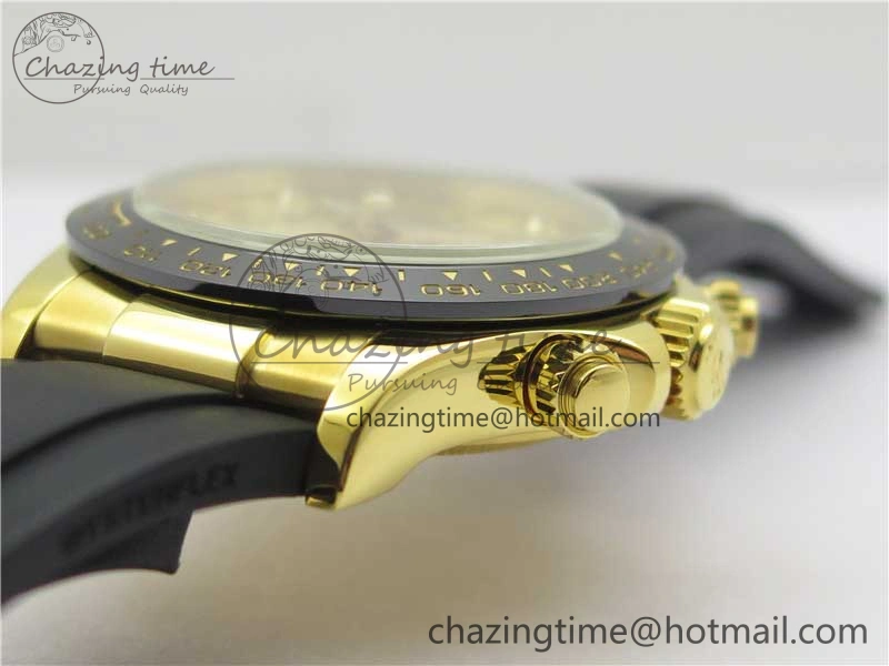 SmartChoice Daytona 116518 Noob 1:1 Best Edition YG Plated 904L SS Case Goid Diamonds Dial on Black Rubber Strap SA4130 V4 (Free Extra Strap) 2587
