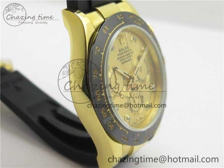 SmartChoice Daytona 116518 Noob 1:1 Best Edition YG Plated 904L SS Case Goid Diamonds Dial on Black Rubber Strap SA4130 V4 (Free Extra Strap) 2587