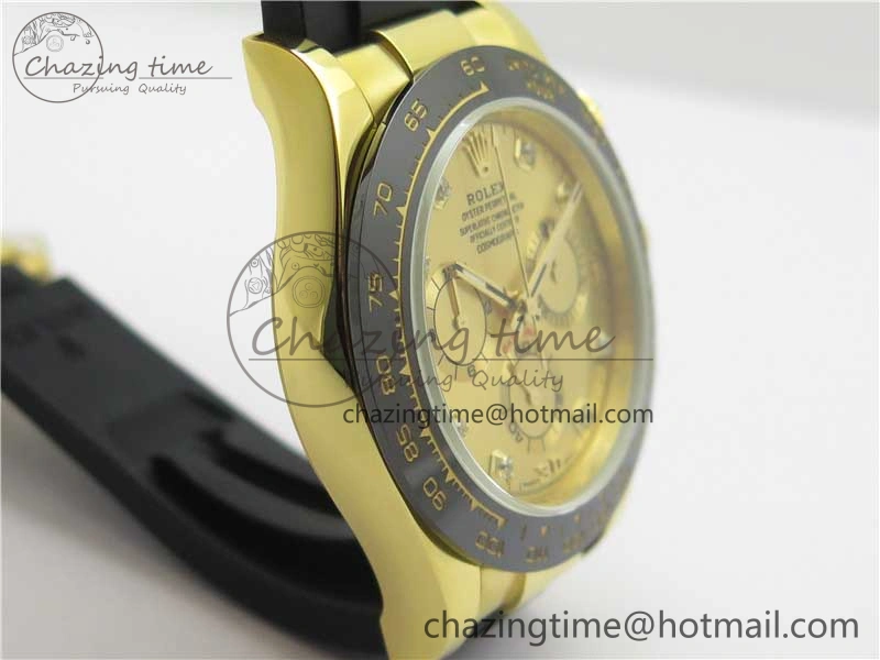 SmartChoice Daytona 116518 Noob 1:1 Best Edition YG Plated 904L SS Case Goid Diamonds Dial on Black Rubber Strap SA4130 V4 (Free Extra Strap) 2587
