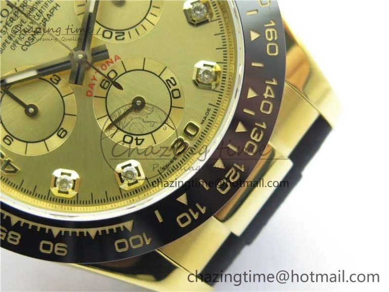SmartChoice Daytona 116518 Noob 1:1 Best Edition YG Plated 904L SS Case Goid Diamonds Dial on Black Rubber Strap SA4130 V4 (Free Extra Strap) 2587