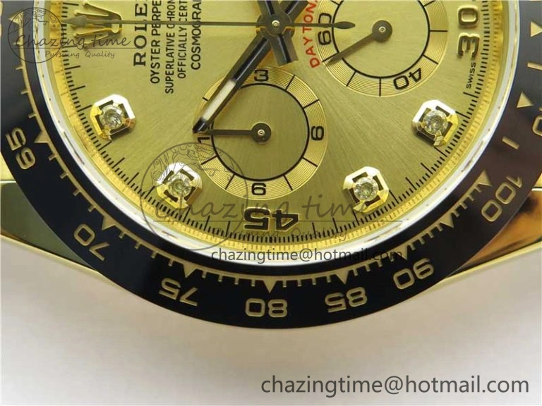 SmartChoice Daytona 116518 Noob 1:1 Best Edition YG Plated 904L SS Case Goid Diamonds Dial on Black Rubber Strap SA4130 V4 (Free Extra Strap) 2587