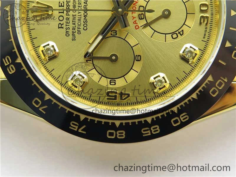 SmartChoice Daytona 116518 Noob 1:1 Best Edition YG Plated 904L SS Case Goid Diamonds Dial on Black Rubber Strap SA4130 V4 (Free Extra Strap) 2587