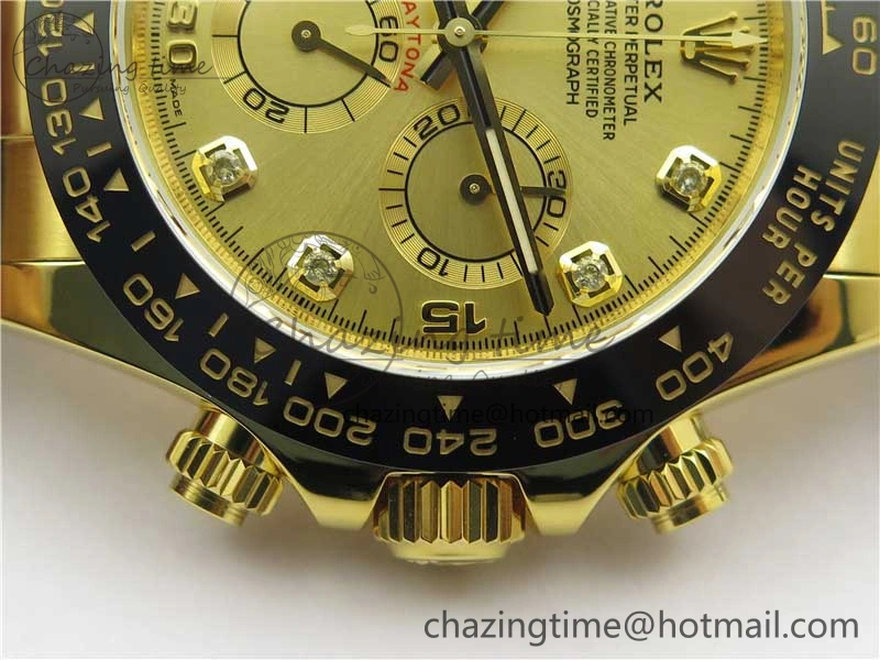 SmartChoice Daytona 116518 Noob 1:1 Best Edition YG Plated 904L SS Case Goid Diamonds Dial on Black Rubber Strap SA4130 V4 (Free Extra Strap) 2587