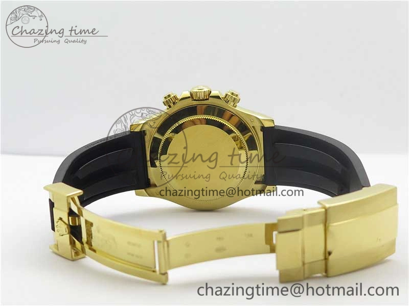 Daytona 116518 Noob 1:1 Best Edition YG Plated 904L SS Case White Dial on Black Rubber Strap SA4130 V3 (Free Extra Strap) Unique 3205