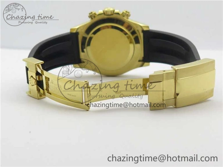 Daytona 116518 Noob 1:1 Best Edition YG Plated 904L SS Case White Dial on Black Rubber Strap SA4130 V3 (Free Extra Strap) Unique 3205