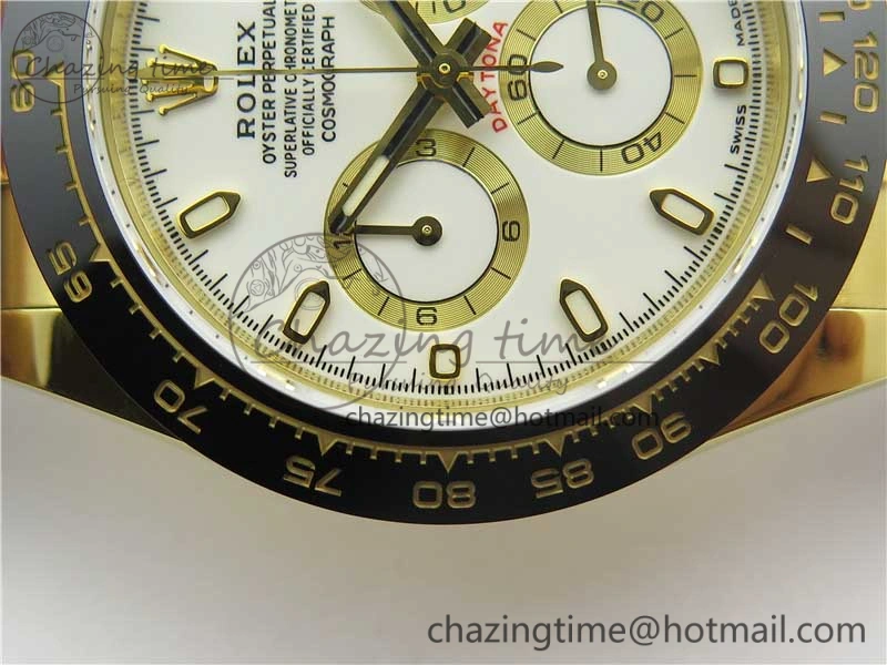Daytona 116518 Noob 1:1 Best Edition YG Plated 904L SS Case White Dial on Black Rubber Strap SA4130 V3 (Free Extra Strap) Unique 3205