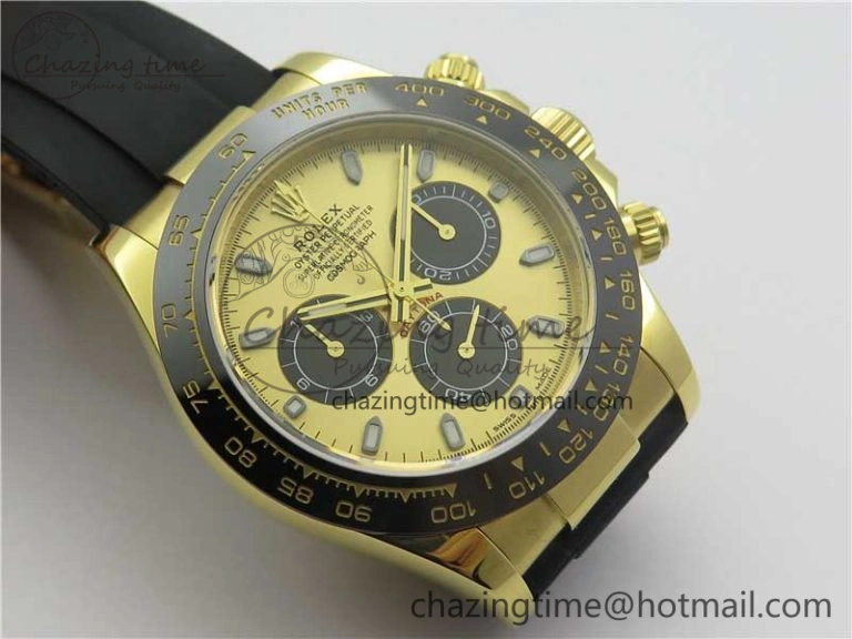 SoftTouch Daytona 116518 Noob 1:1 Best Edition YG Plated 904L SS Case YG Black Dial on Black Rubber Strap SA4130 V3 (Free Extra Strap) 3208