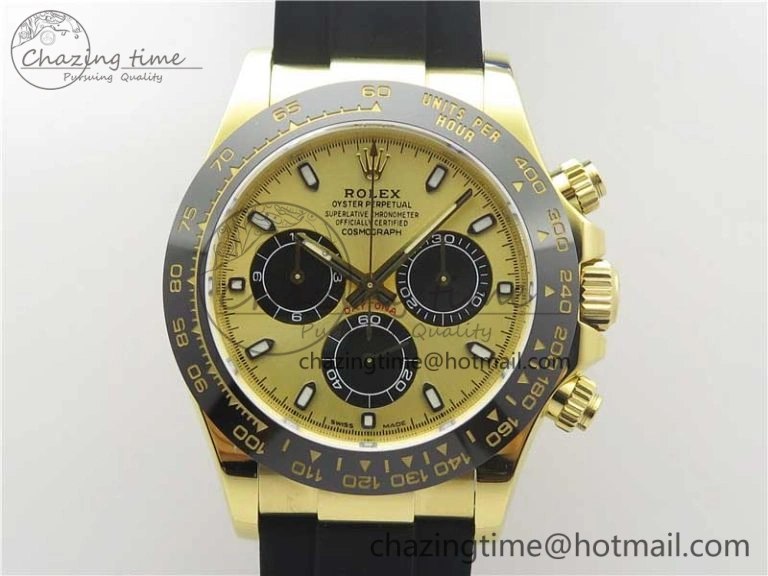 SoftTouch Daytona 116518 Noob 1:1 Best Edition YG Plated 904L SS Case YG Black Dial on Black Rubber Strap SA4130 V3 (Free Extra Strap) 3208
