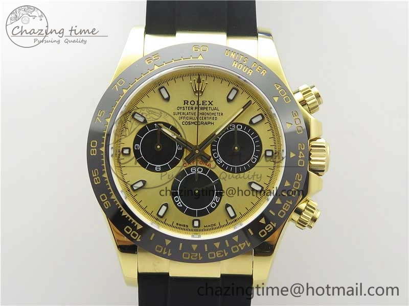 SoftTouch Daytona 116518 Noob 1:1 Best Edition YG Plated 904L SS Case YG Black Dial on Black Rubber Strap SA4130 V3 (Free Extra Strap) 3208