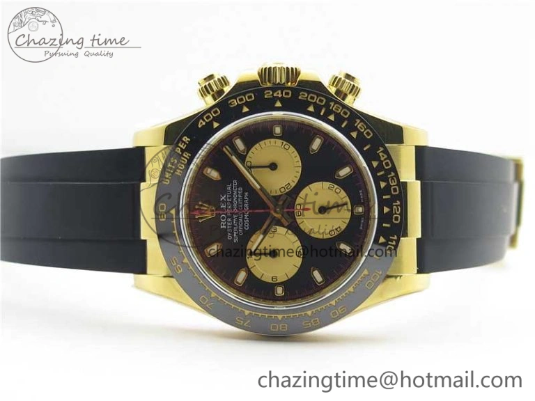Daytona 116518 Paul Newman Noob 1:1 Best Edition YG Plated 904L SS Case Black Gold Dial on Black Rubber Strap SA4130 V3 (Free Extra Strap) Lightweight 3114