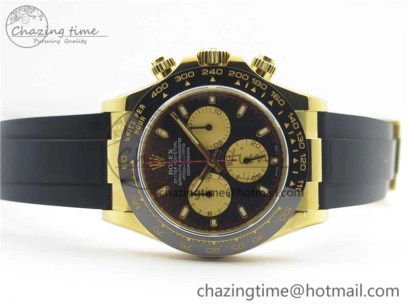 Daytona 116518 Paul Newman Noob 1:1 Best Edition YG Plated 904L SS Case Black Gold Dial on Black Rubber Strap SA4130 V3 (Free Extra Strap) Lightweight 3114