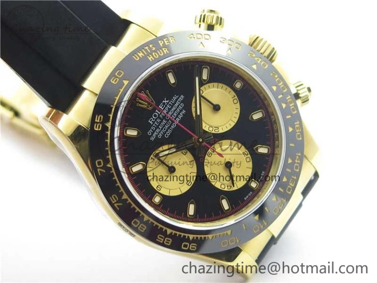 Daytona 116518 Paul Newman Noob 1:1 Best Edition YG Plated 904L SS Case Black Gold Dial on Black Rubber Strap SA4130 V3 (Free Extra Strap) Lightweight 3114