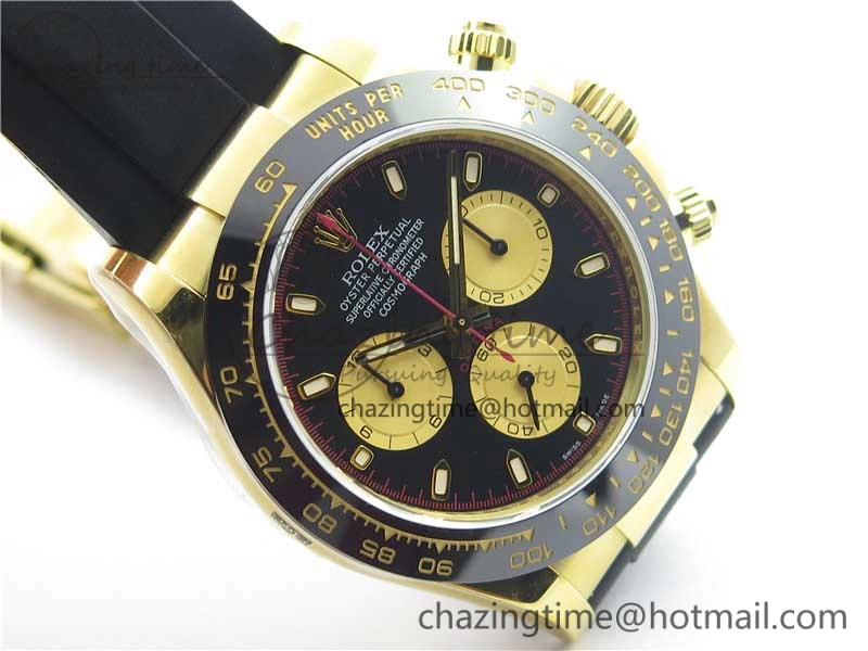 Daytona 116518 Paul Newman Noob 1:1 Best Edition YG Plated 904L SS Case Black Gold Dial on Black Rubber Strap SA4130 V3 (Free Extra Strap) Lightweight 3114