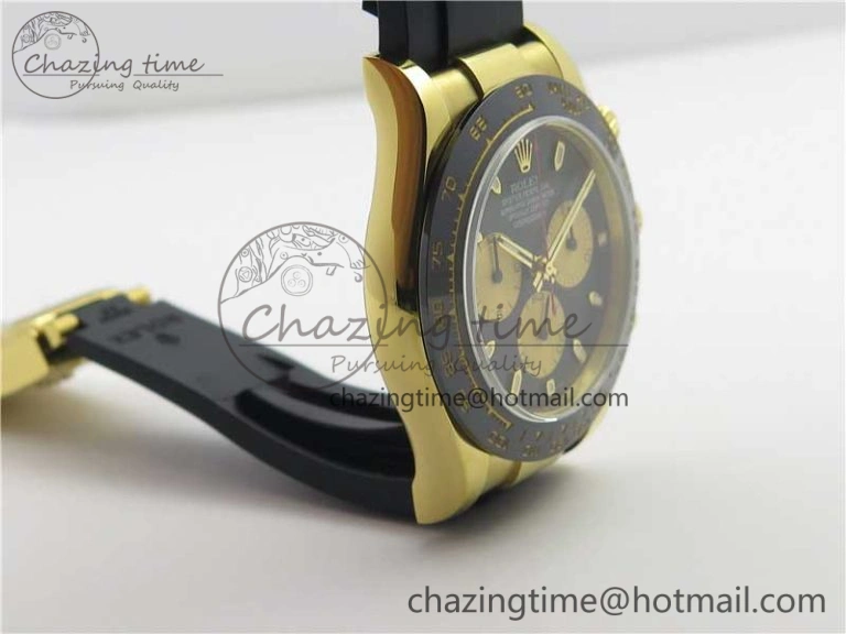 Daytona 116518 Paul Newman Noob 1:1 Best Edition YG Plated 904L SS Case Black Gold Dial on Black Rubber Strap SA4130 V3 (Free Extra Strap) Lightweight 3114