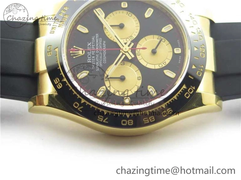 Daytona 116518 Paul Newman Noob 1:1 Best Edition YG Plated 904L SS Case Black Gold Dial on Black Rubber Strap SA4130 V3 (Free Extra Strap) Lightweight 3114