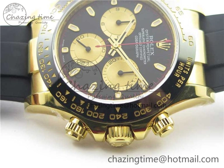 Daytona 116518 Paul Newman Noob 1:1 Best Edition YG Plated 904L SS Case Black Gold Dial on Black Rubber Strap SA4130 V3 (Free Extra Strap) Lightweight 3114
