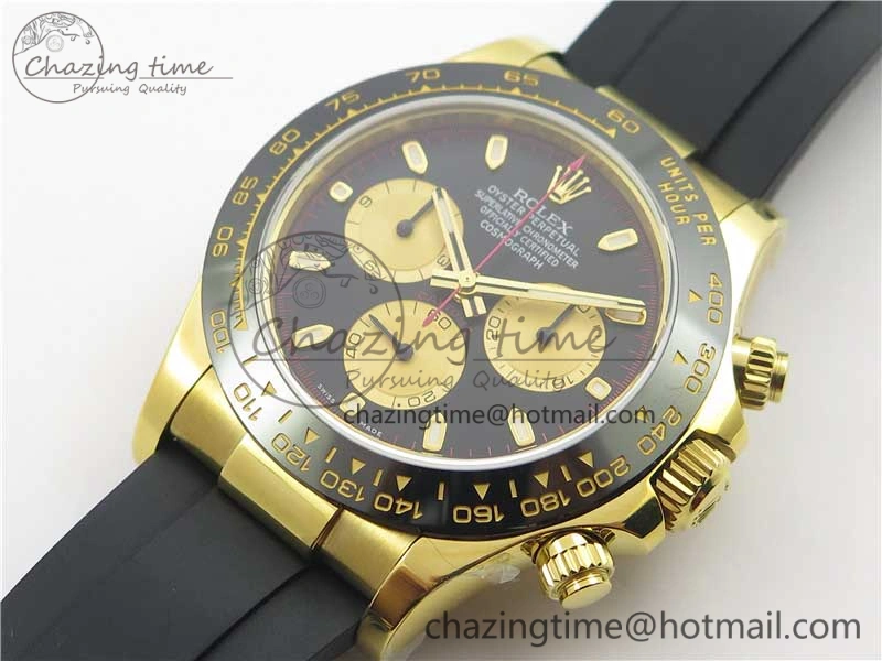 Daytona 116518 Paul Newman Noob 1:1 Best Edition YG Plated 904L SS Case Black Gold Dial on Black Rubber Strap SA4130 V3 (Free Extra Strap) Lightweight 3114