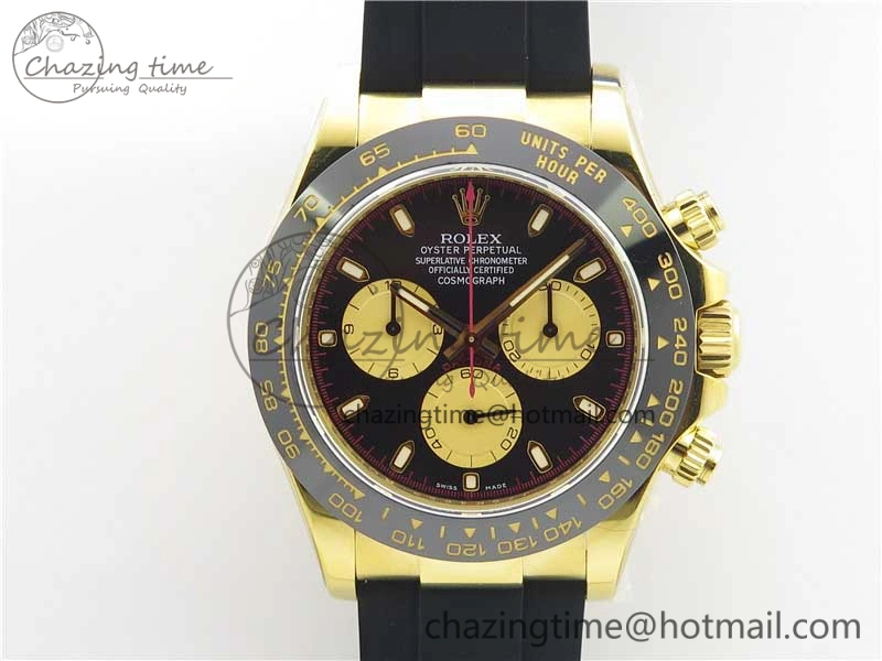 Daytona 116518 Paul Newman Noob 1:1 Best Edition YG Plated 904L SS Case Black Gold Dial on Black Rubber Strap SA4130 V3 (Free Extra Strap) Lightweight 3114