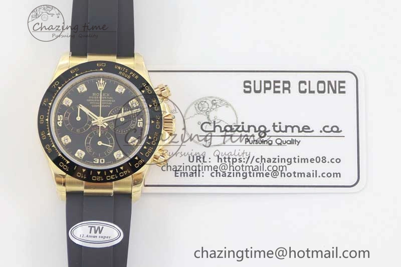 Classic Daytona 116518 TWF 1:1 Best Edition 904L Steel Black Diamonds Dial on Oysterflex Strap A 2425