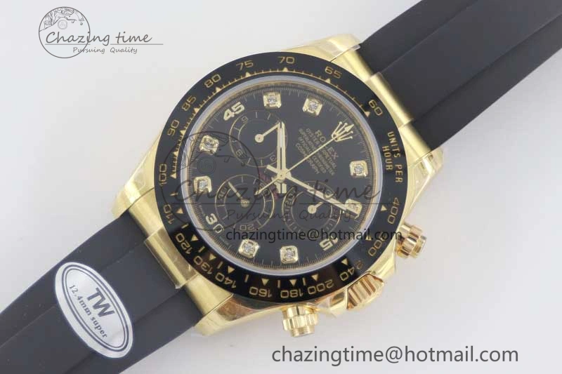 Classic Daytona 116518 TWF 1:1 Best Edition 904L Steel Black Diamonds Dial on Oysterflex Strap A 2425