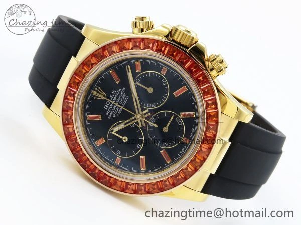 Daytona 116518 YG Orange Crystal Bezel N6F Best Edition Black Dial on Oysterflex Strap SA Breathable 1454