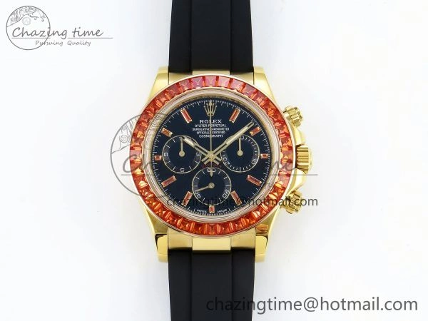 Daytona 116518 YG Orange Crystal Bezel N6F Best Edition Black Dial on Oysterflex Strap SA Breathable 1454
