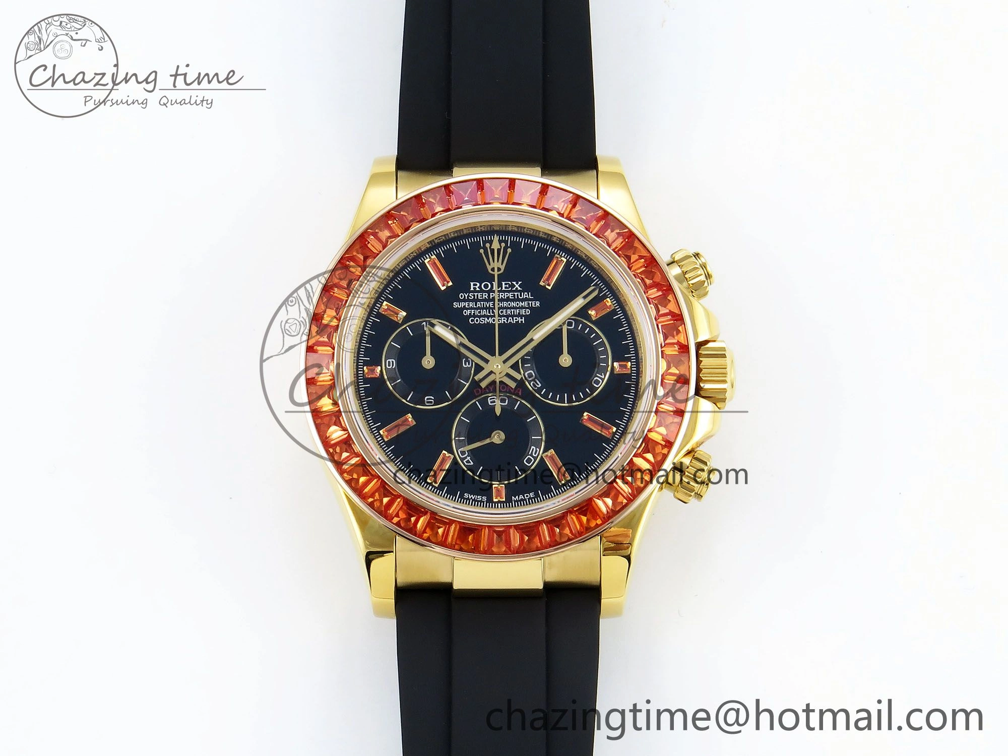 Daytona 116518 YG Orange Crystal Bezel N6F Best Edition Black Dial on Oysterflex Strap SA Breathable 1454