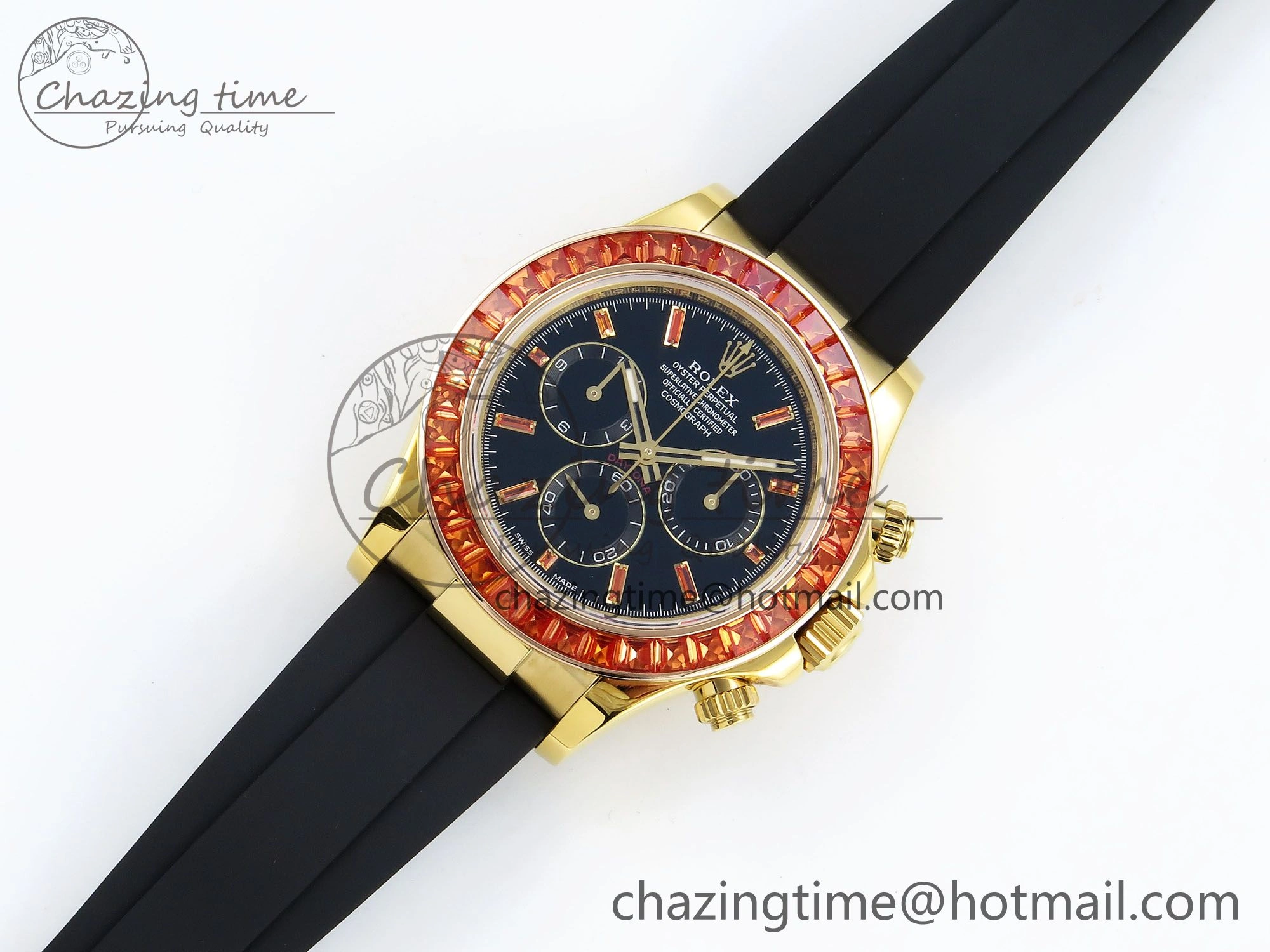 Daytona 116518 YG Orange Crystal Bezel N6F Best Edition Black Dial on Oysterflex Strap SA Breathable 1454