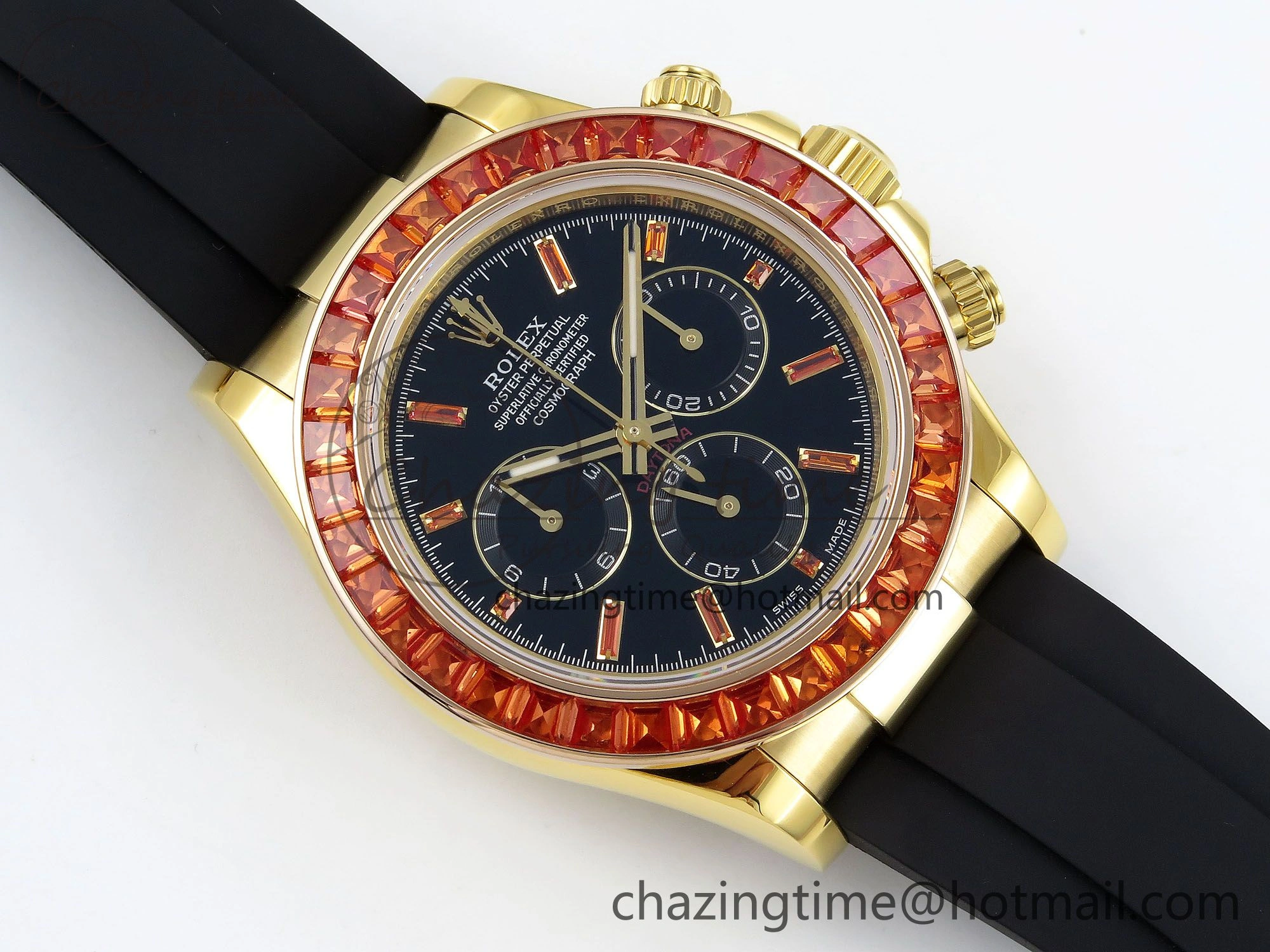 Daytona 116518 YG Orange Crystal Bezel N6F Best Edition Black Dial on Oysterflex Strap SA Breathable 1454