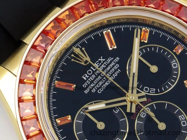 Daytona 116518 YG Orange Crystal Bezel N6F Best Edition Black Dial on Oysterflex Strap SA Breathable 1454