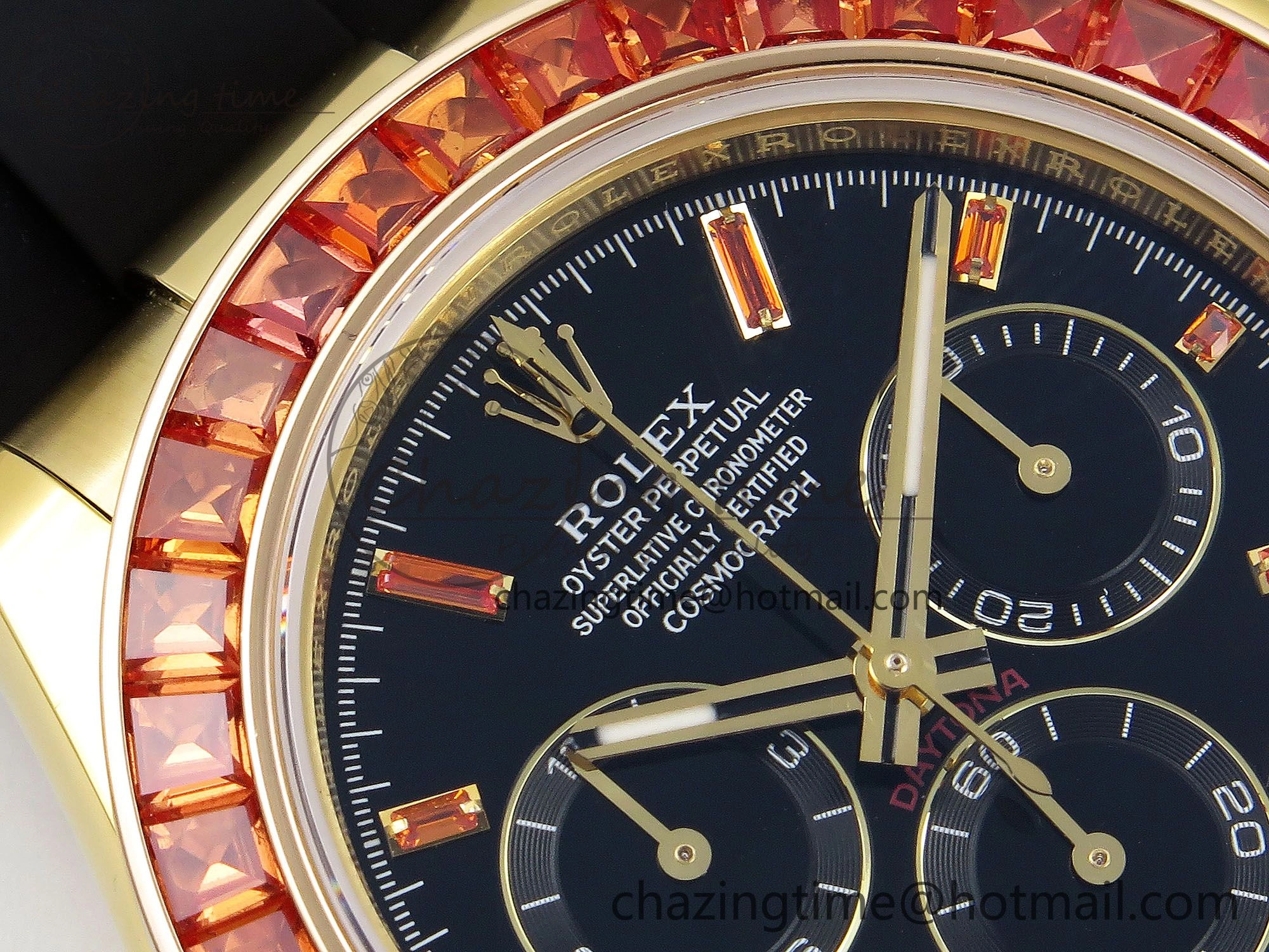 Daytona 116518 YG Orange Crystal Bezel N6F Best Edition Black Dial on Oysterflex Strap SA Breathable 1454