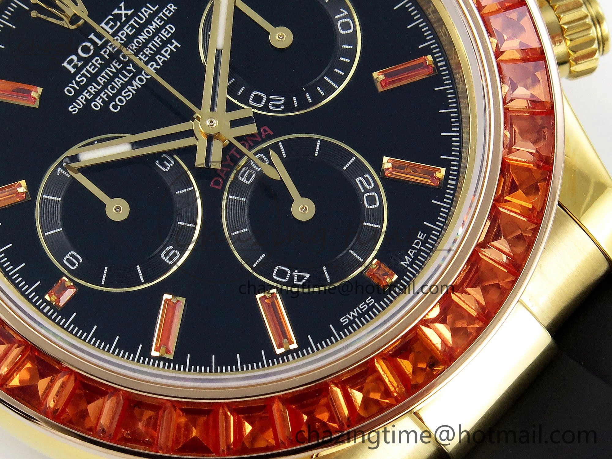 Daytona 116518 YG Orange Crystal Bezel N6F Best Edition Black Dial on Oysterflex Strap SA Breathable 1454