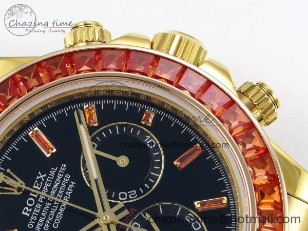Daytona 116518 YG Orange Crystal Bezel N6F Best Edition Black Dial on Oysterflex Strap SA Breathable 1454