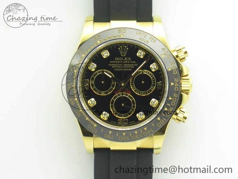 Daytona 116518LN YG JH Best Black Diam Dial On Rubber Strap A4130 (Free XS Rubber ) Sustainable 3459