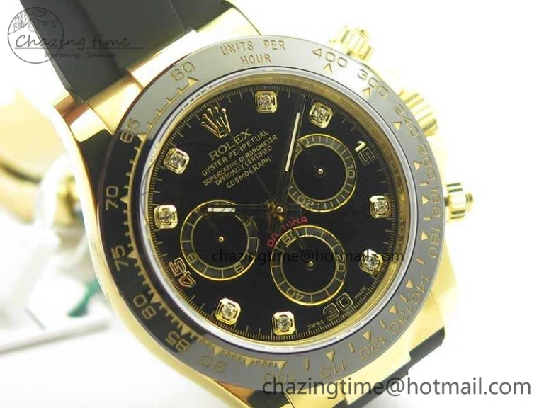 Daytona 116518LN YG JH Best Black Diam Dial On Rubber Strap A4130 (Free XS Rubber ) Sustainable 3459