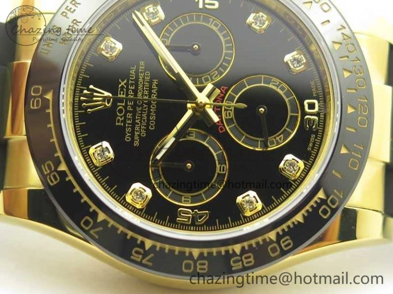 Daytona 116518LN YG JH Best Black Diam Dial On Rubber Strap A4130 (Free XS Rubber ) Sustainable 3459