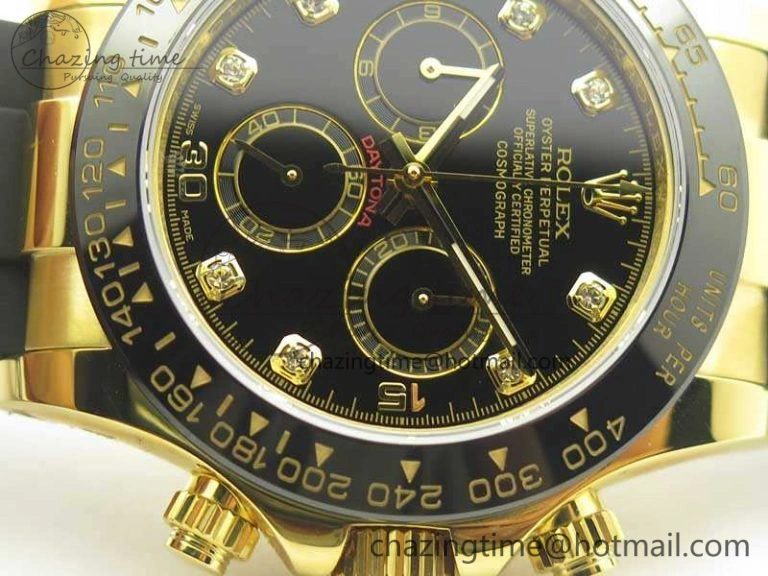 Daytona 116518LN YG JH Best Black Diam Dial On Rubber Strap A4130 (Free XS Rubber ) Sustainable 3459