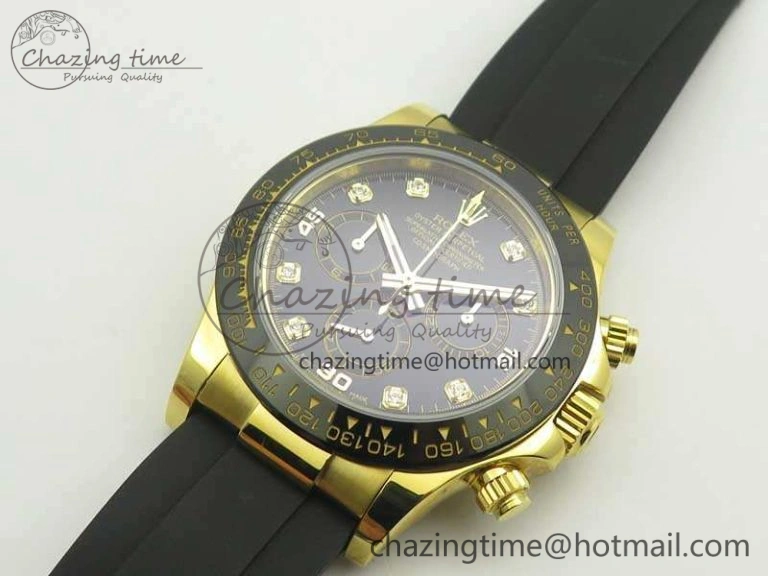 Daytona 116518LN YG JH Best Black Diam Dial On Rubber Strap A4130 (Free XS Rubber ) Sustainable 3459