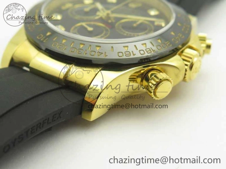 Daytona 116518LN YG JH Best Black Diam Dial On Rubber Strap A4130 (Free XS Rubber ) Sustainable 3459