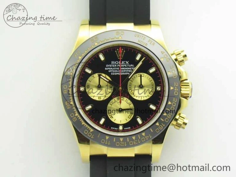 Daytona 116518LN YG JH Best Black Gold Dial On Rubber Strap A4130 (Free XS Rubber ) DailyWear 3458